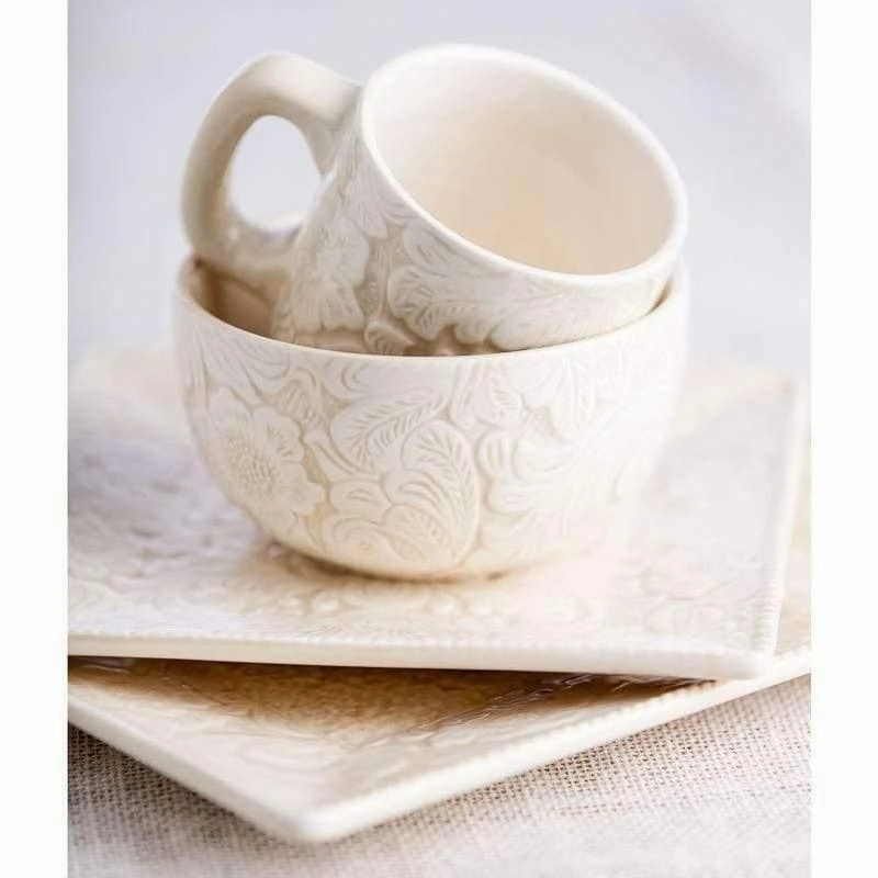 Cream Floral Embossed Dinnerware