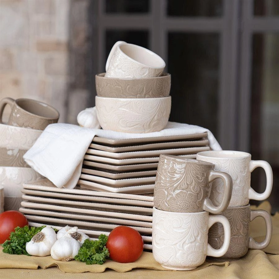 Cream Floral Embossed Dinnerware