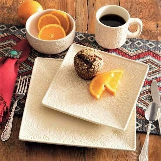 Cream Floral Embossed Western Serving Plate