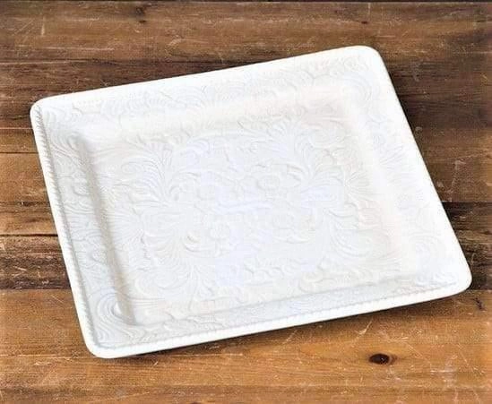 Cream Floral Embossed Western Serving Plate