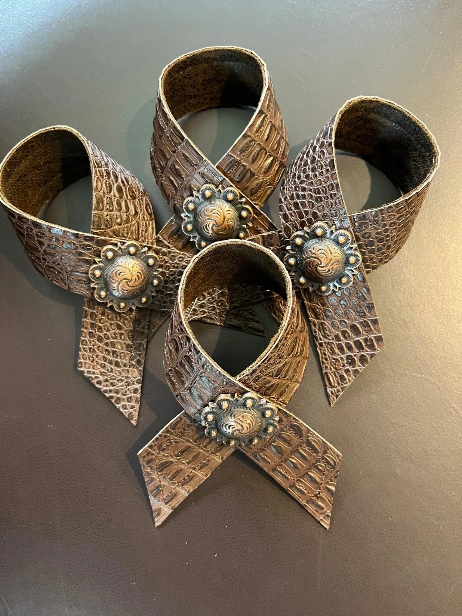 Croc Embossed Leather Napkin Rings