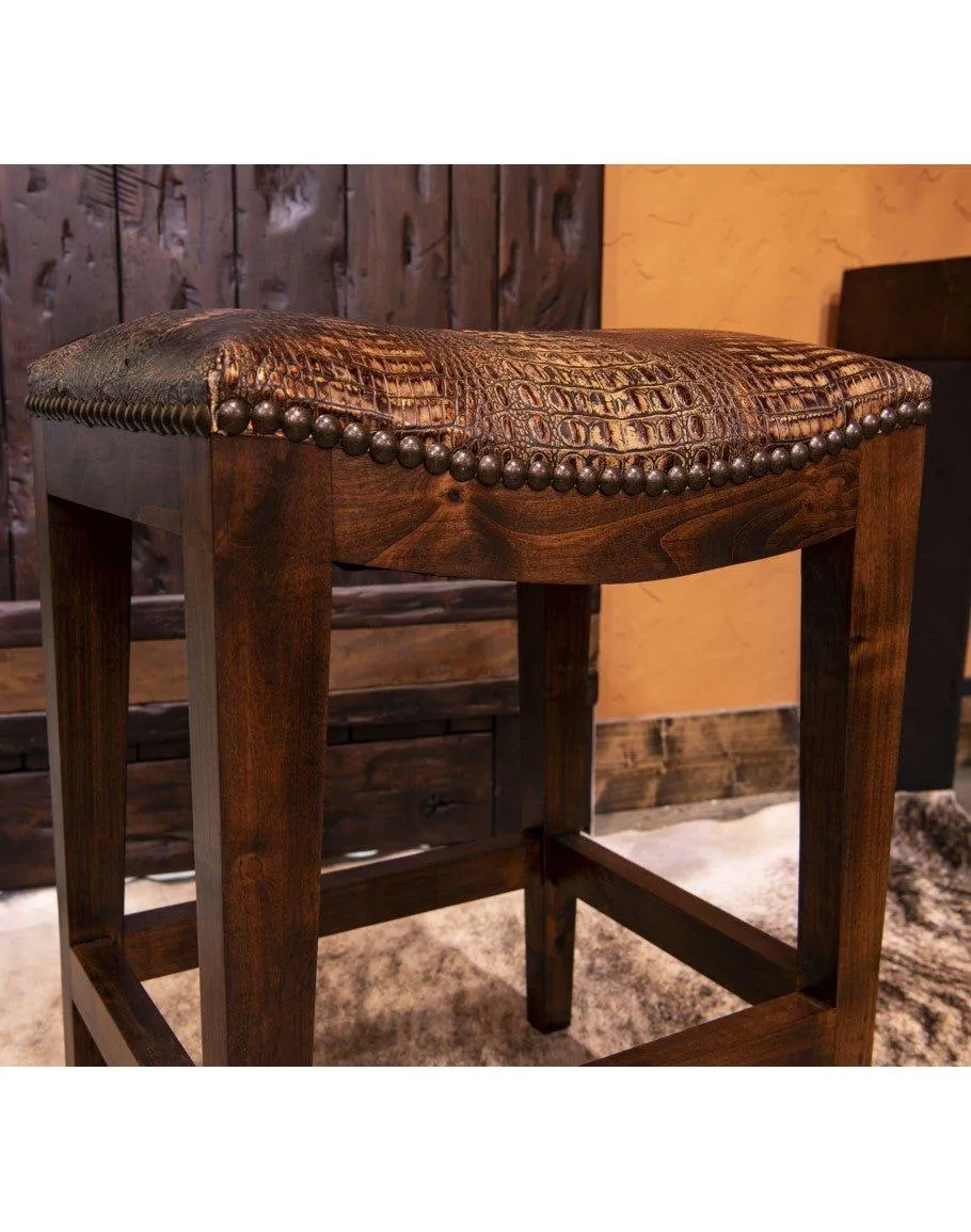 Croc Embossed Leather Saddle Stool