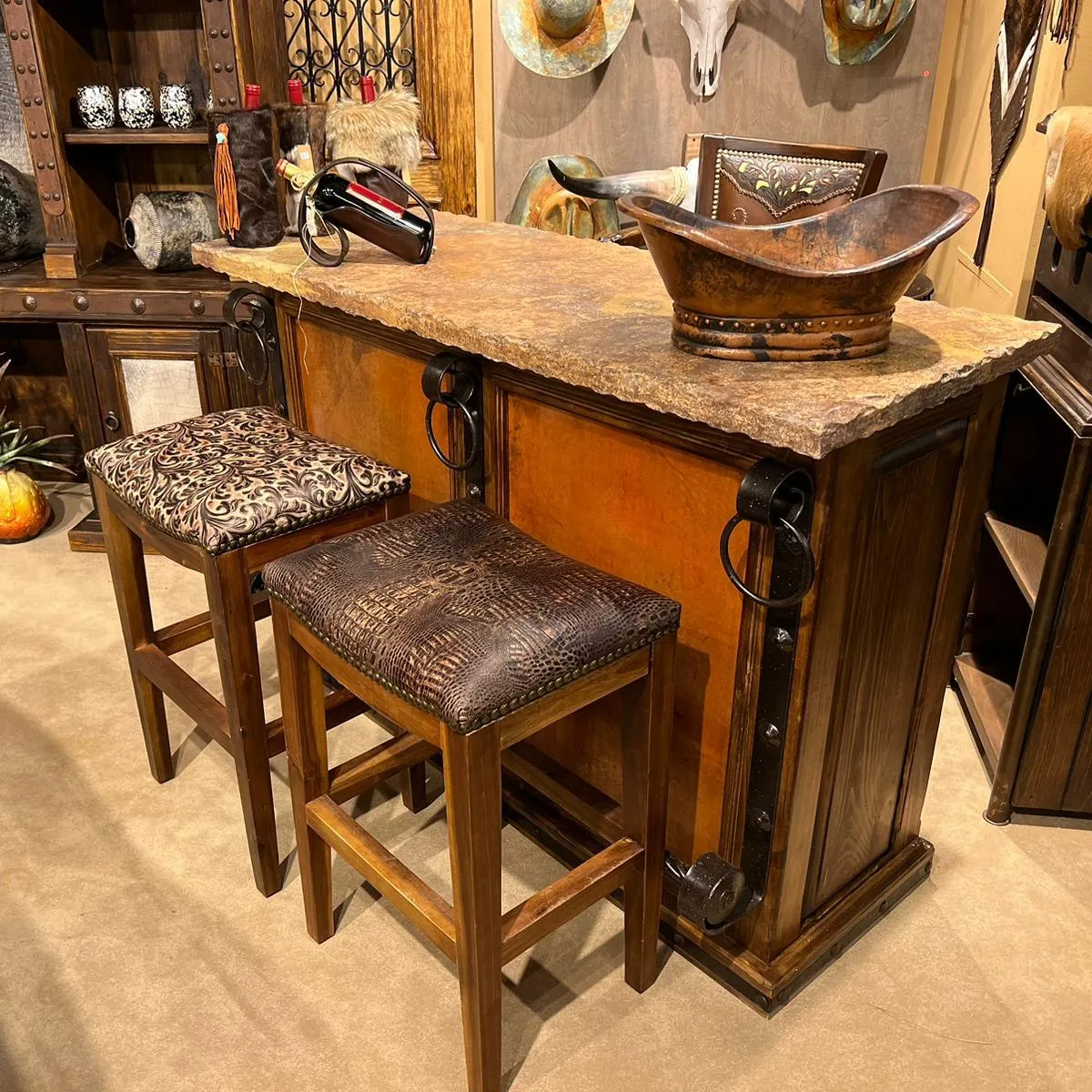 Croc Embossed Leather Saddle Stool
