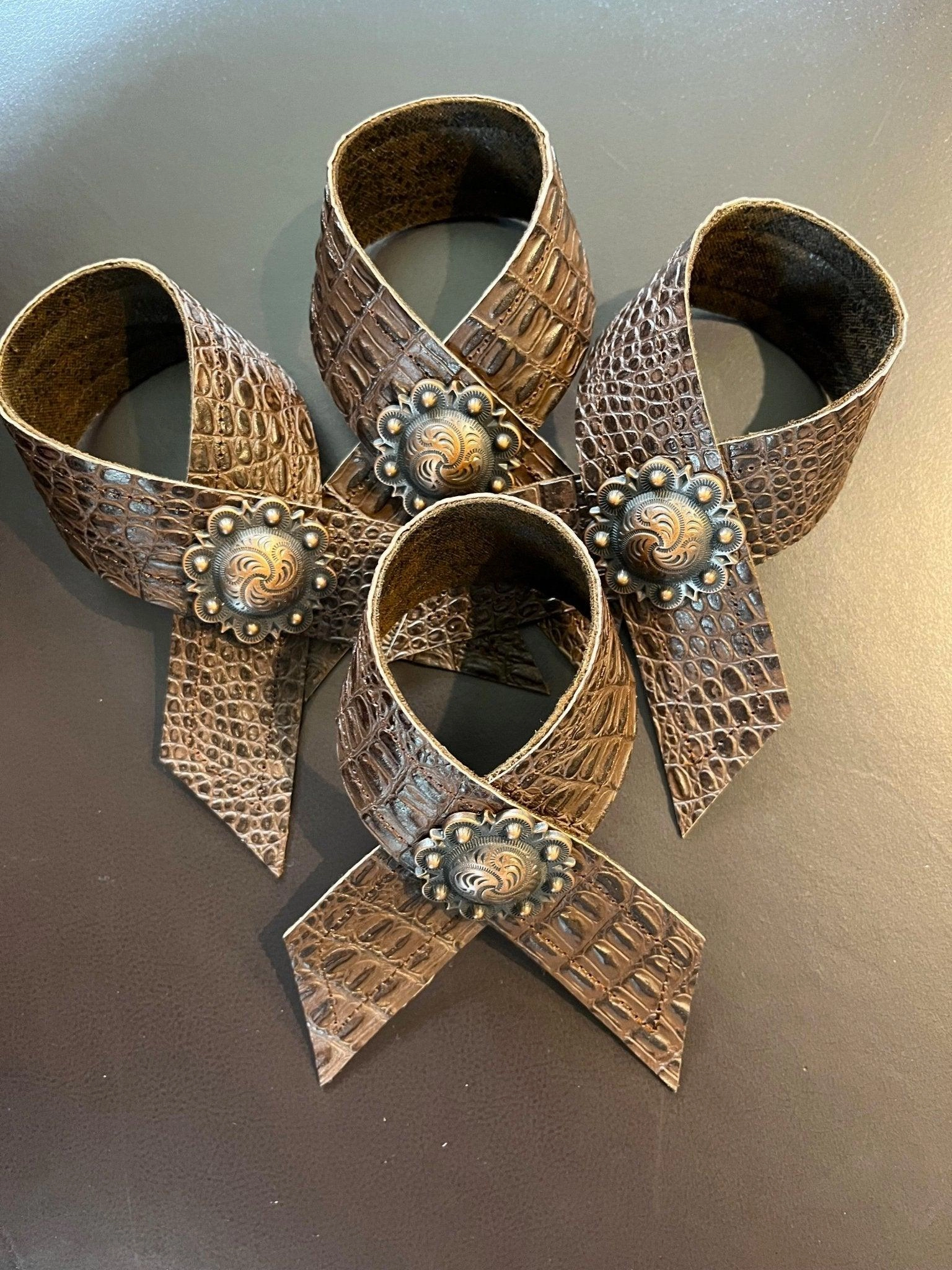 Croc Embossed Leather Napkin Rings