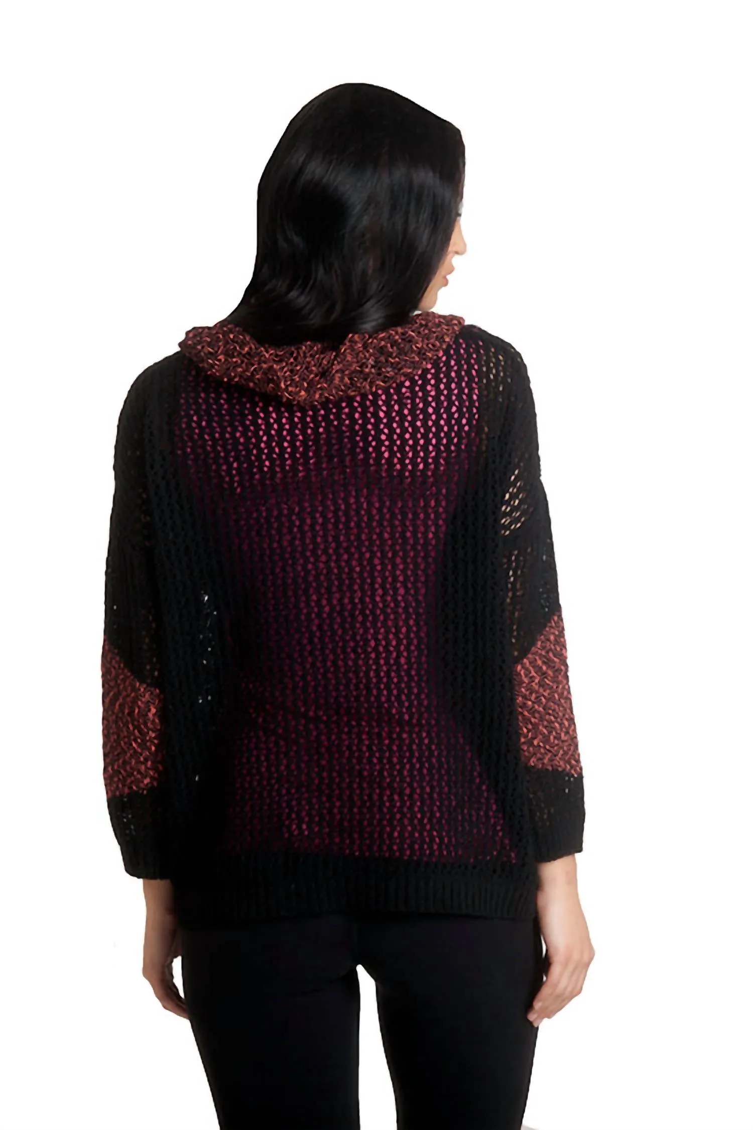 Crochet Dot Poncho In Blackfucshia