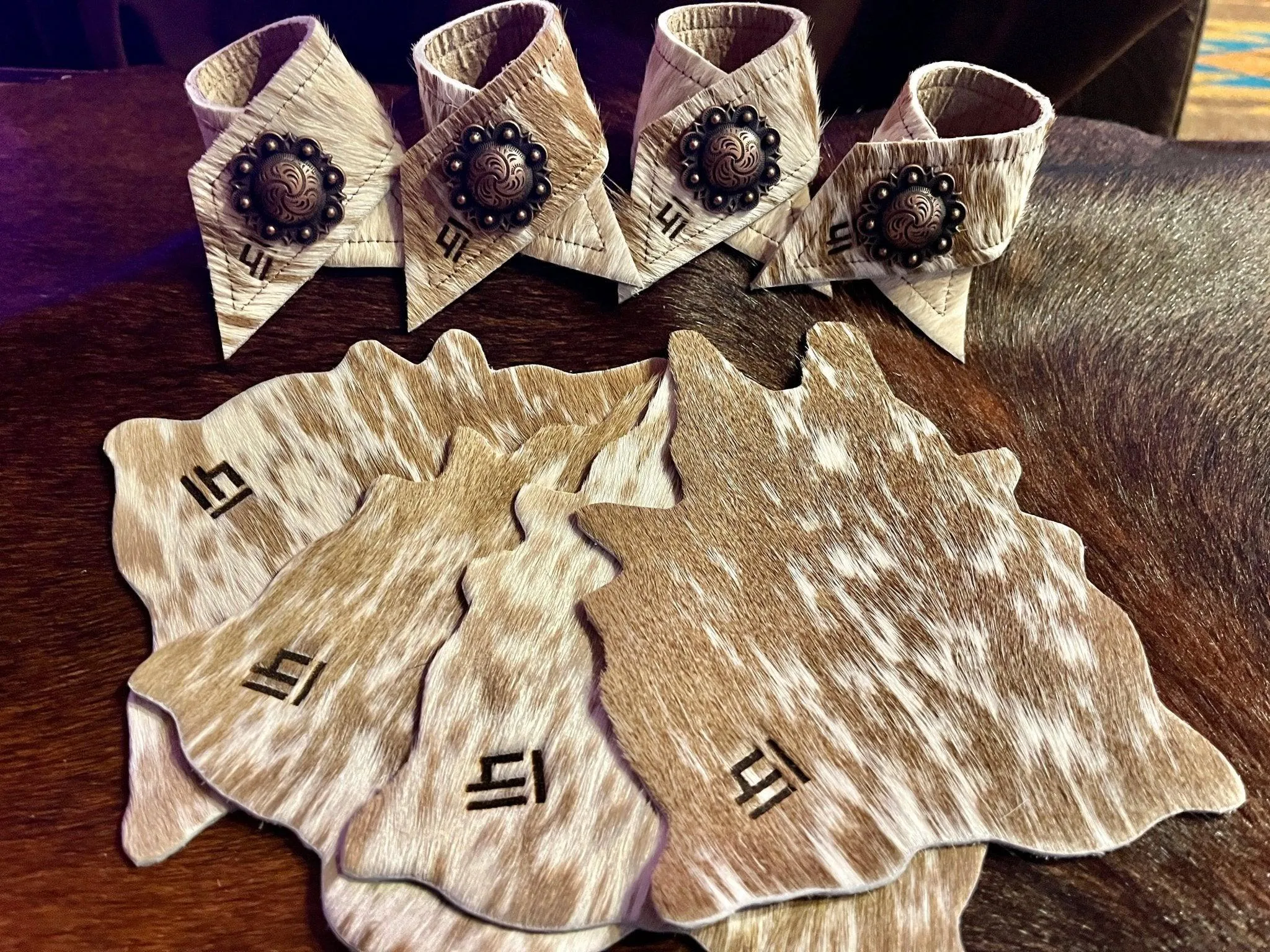 Custom Cowhide Branded Napkin Rings