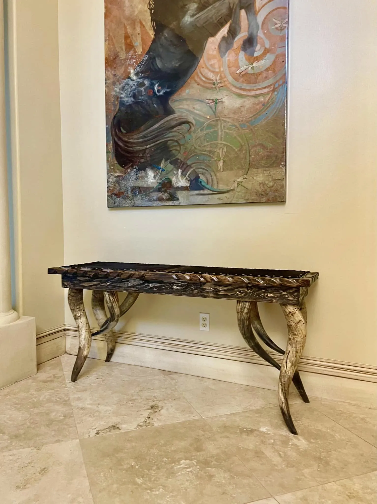Custom Horn Leg Western Sofa Table