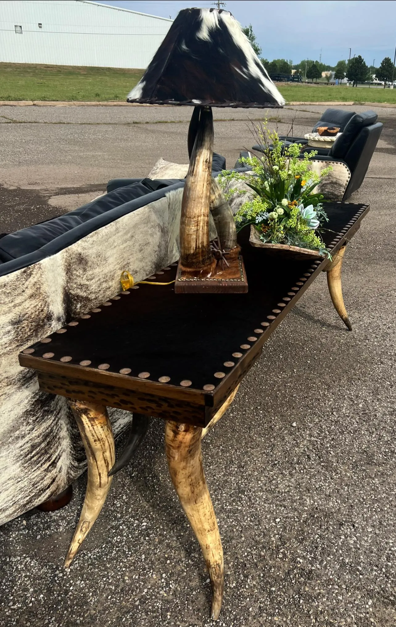 Custom Horn Leg Western Sofa Table