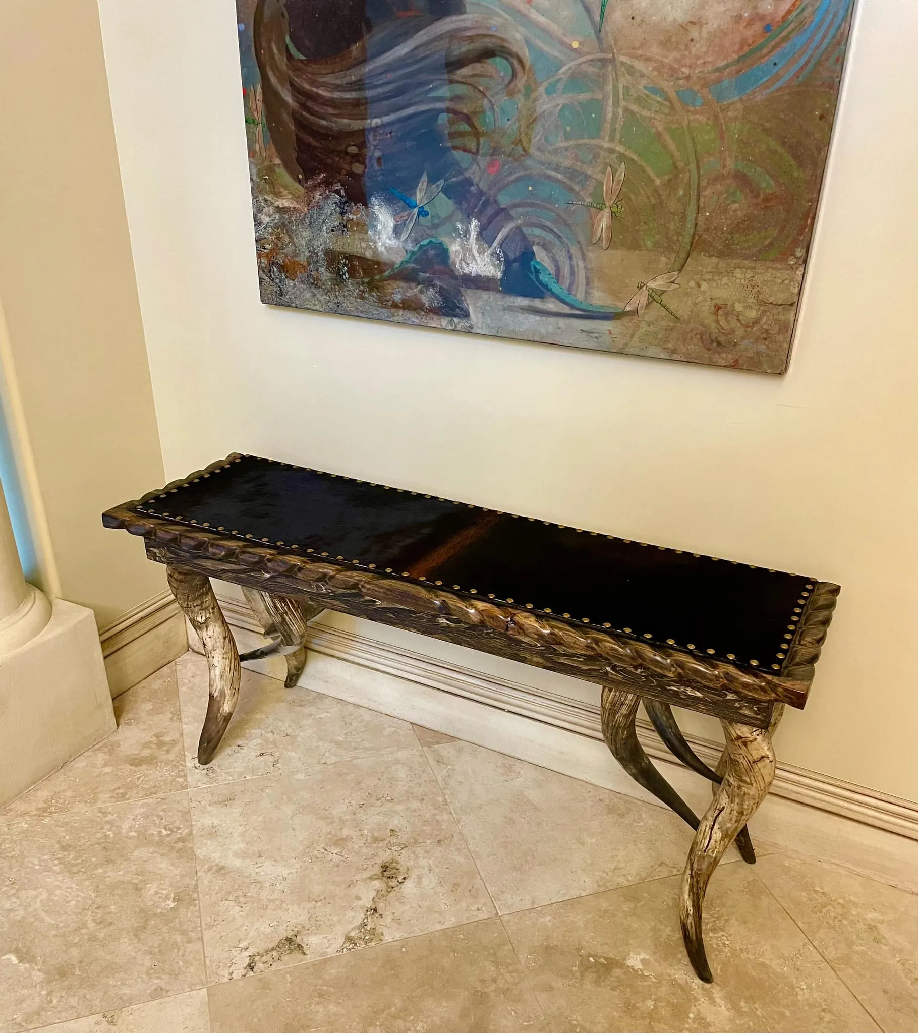 Custom Horn Leg Western Sofa Table