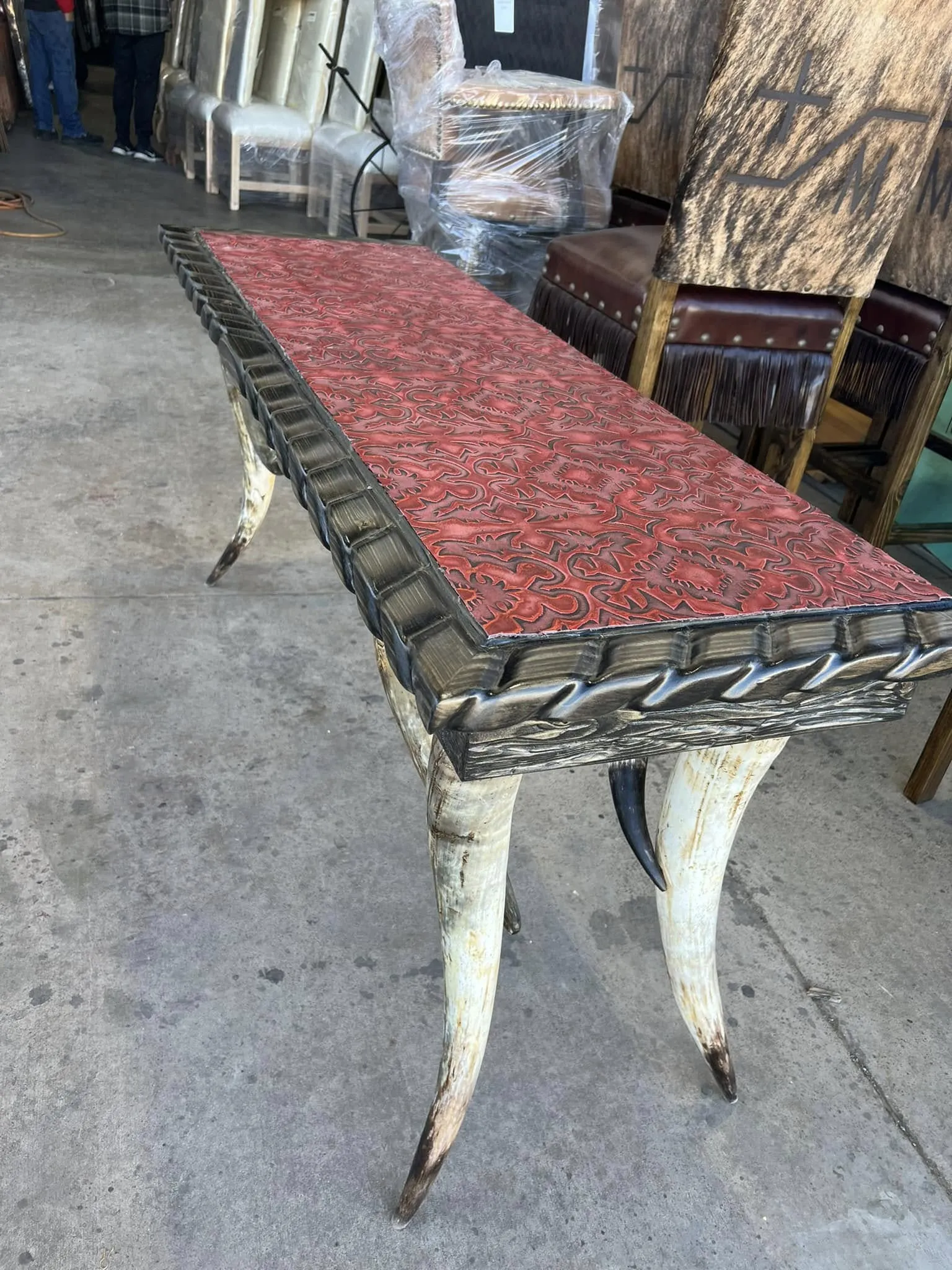 Custom Horn Leg Western Sofa Table