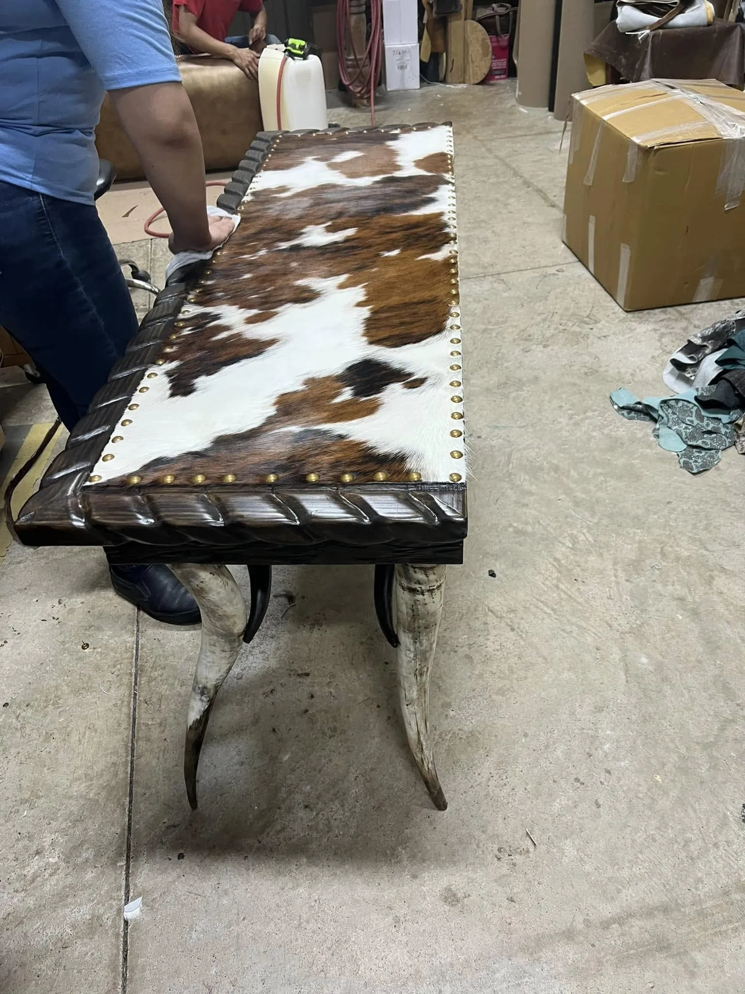 Custom Horn Leg Western Sofa Table