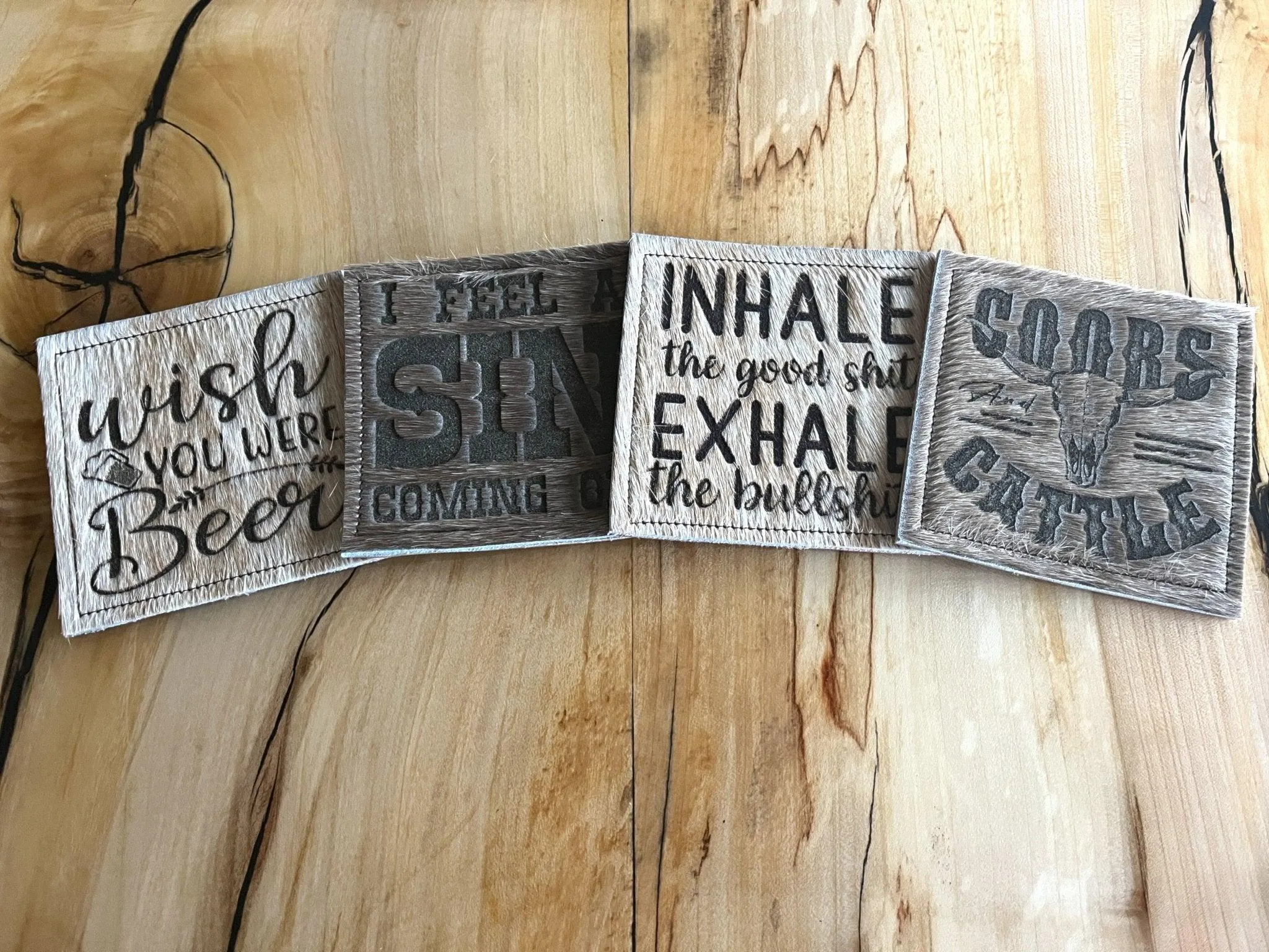 Custom Lasered Cowhide Coasters