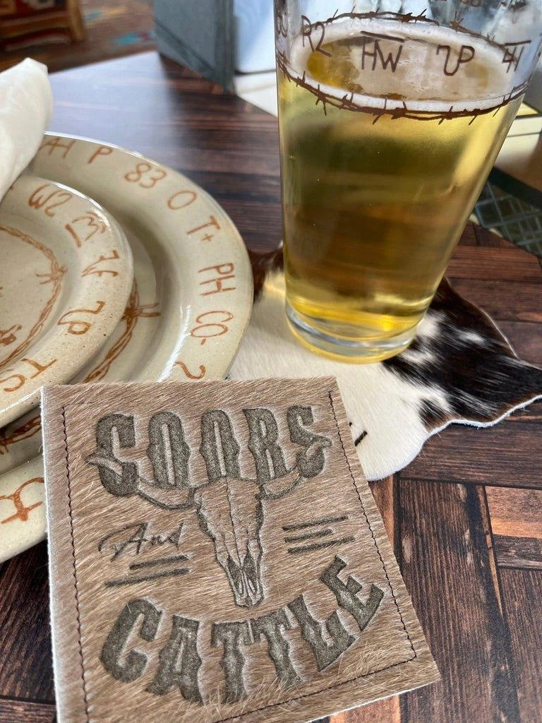 Custom Lasered Cowhide Coasters