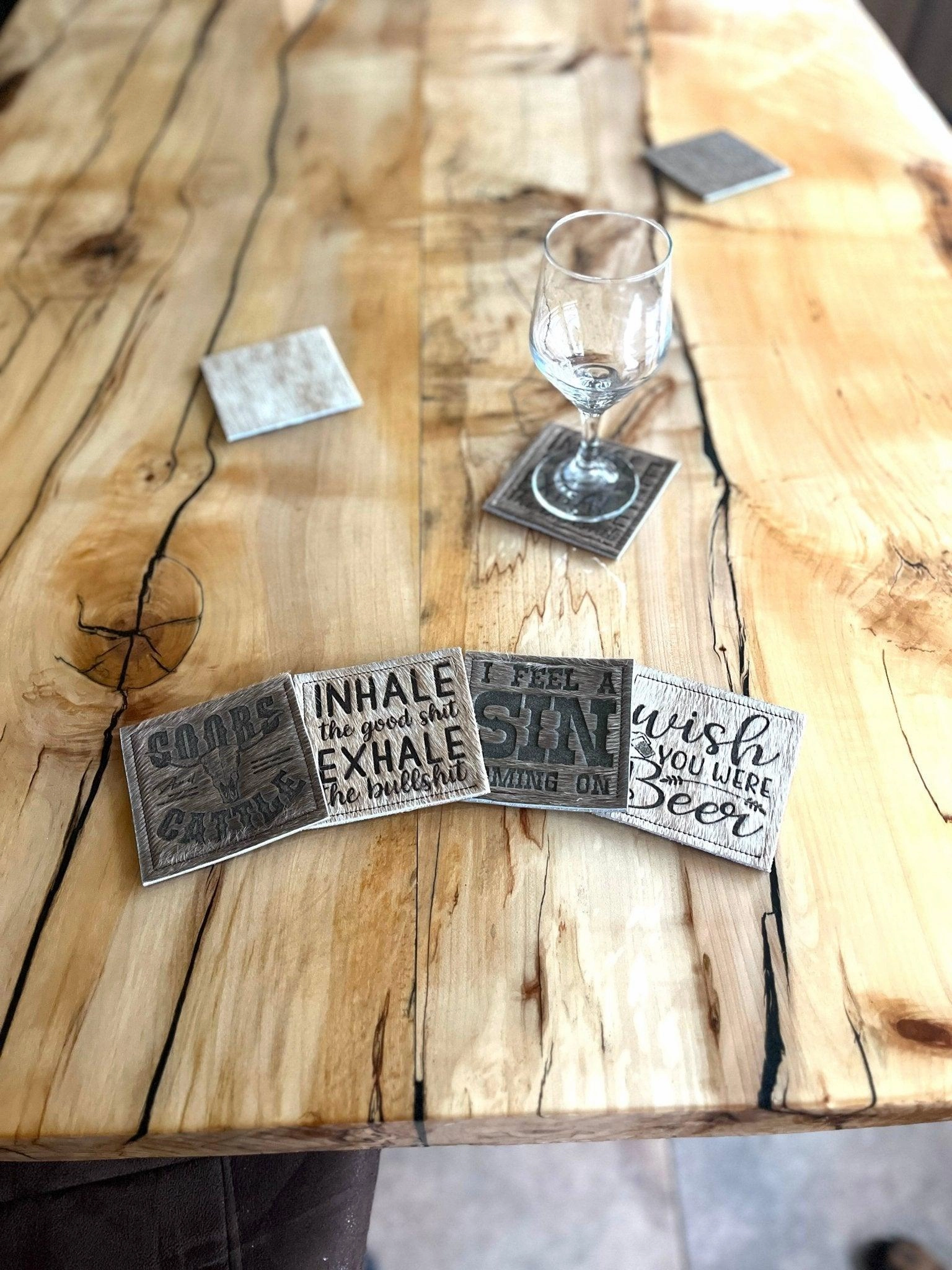 Custom Lasered Cowhide Coasters