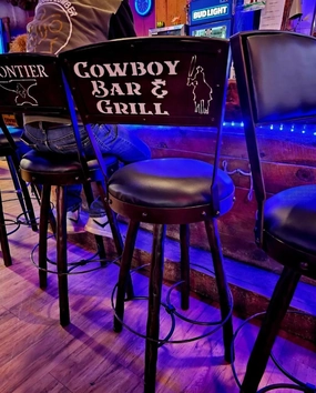 Custom Peak 9 Cowboy Bar Stools glassware set, wine glass