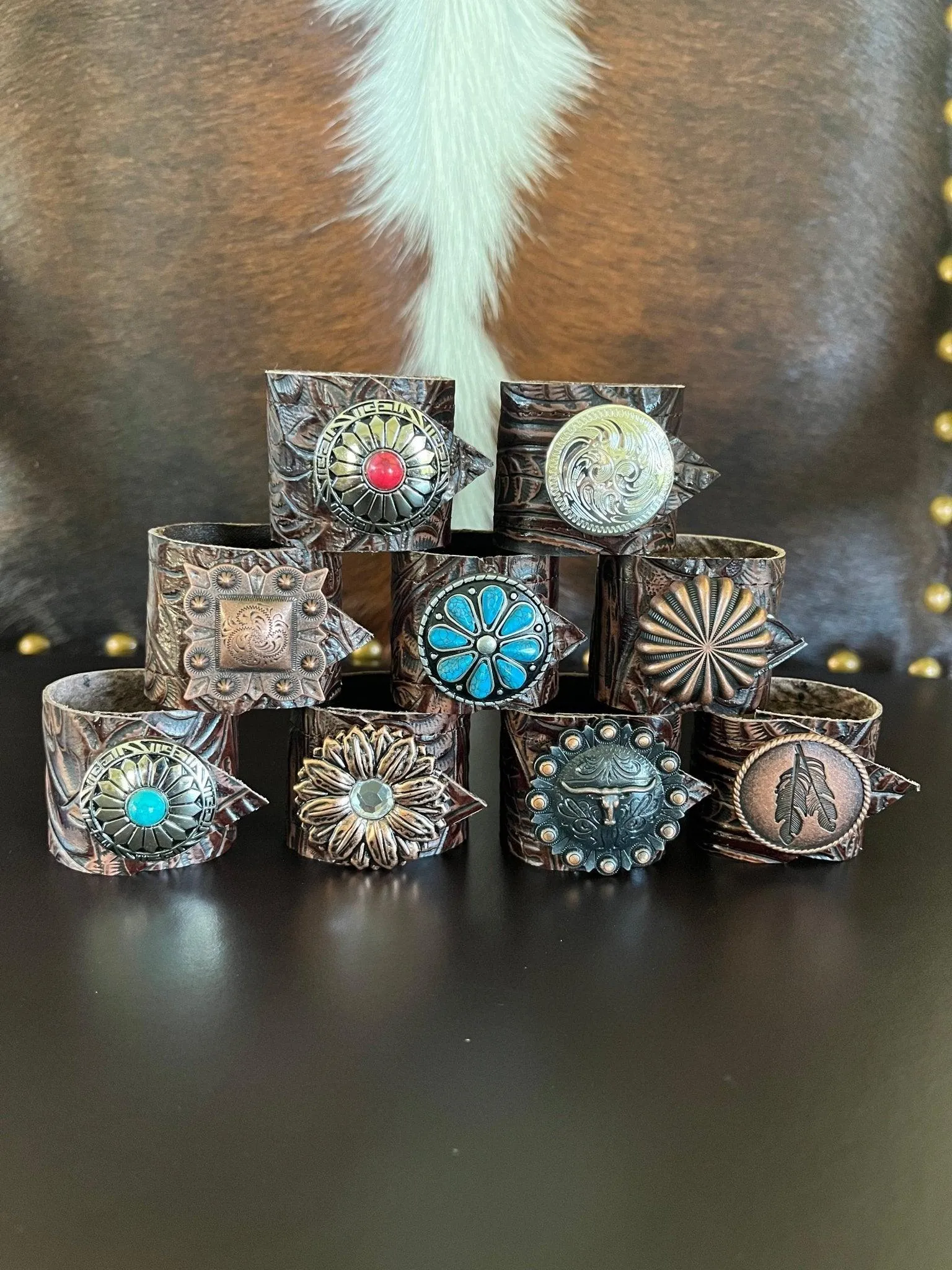 Dallas Copper Concho Napkin Rings