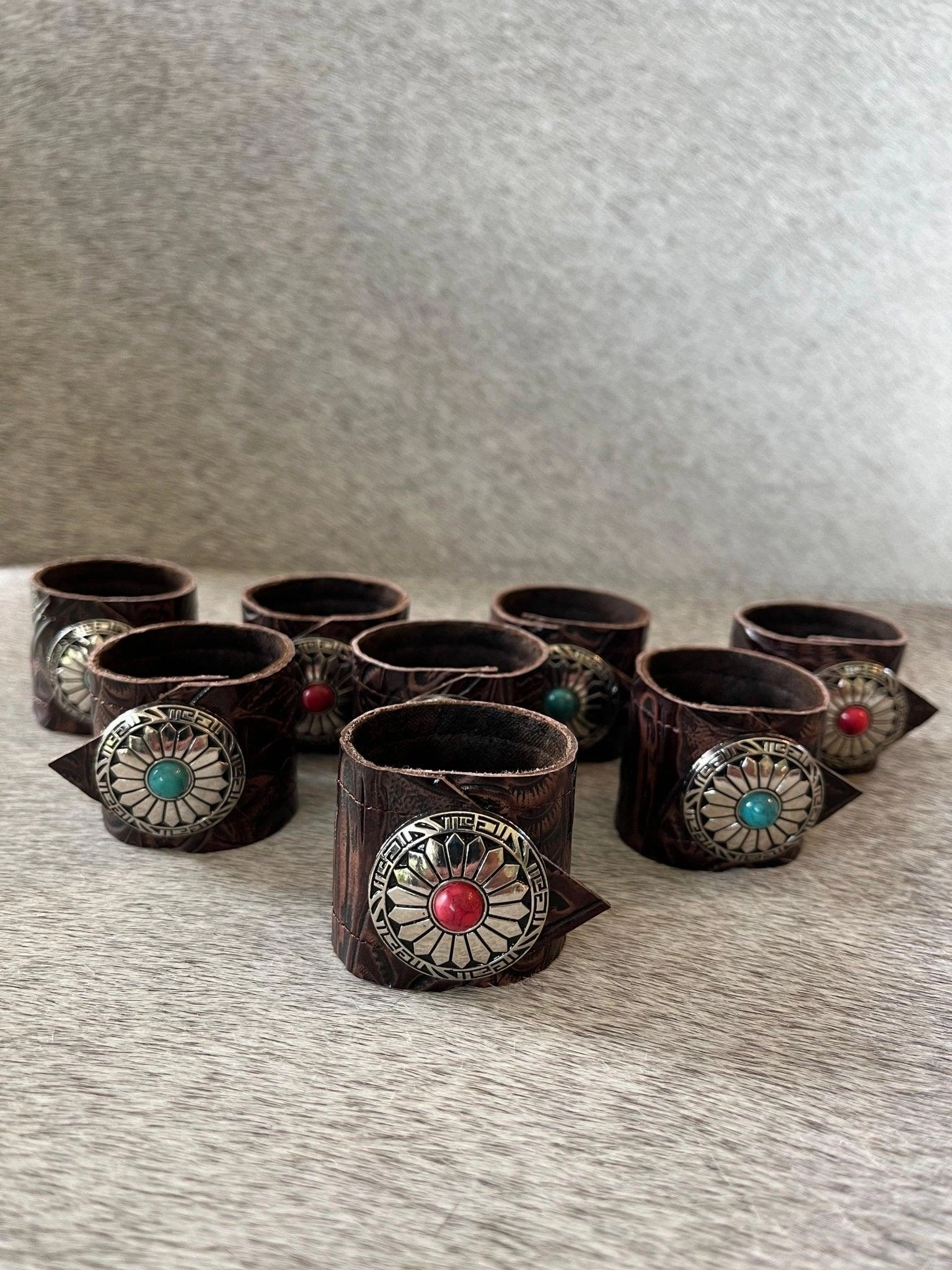 Dallas Tooled Leather Napkin Rings - Color Conchos toilet seat cover, slow close seat