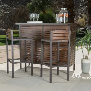 Dark Brown Acacia Wood & Rustic Metal Bar With 30-Inch Barstools - NH258692 patio chairs, outdoor seating