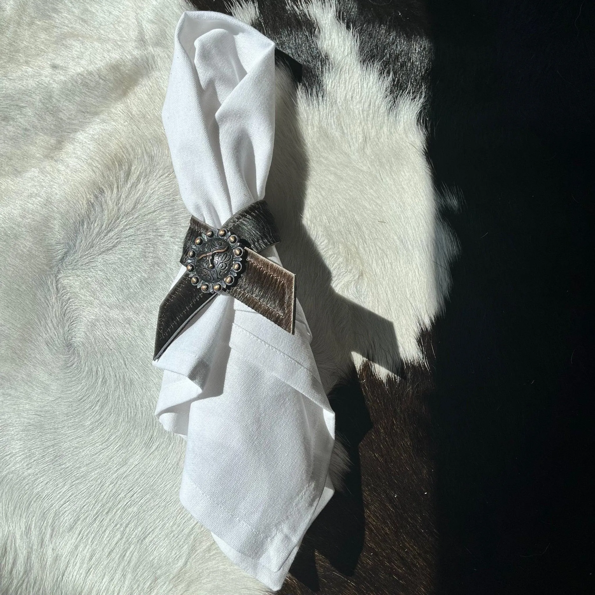 Dark Brown Cowhide Napkin Rings