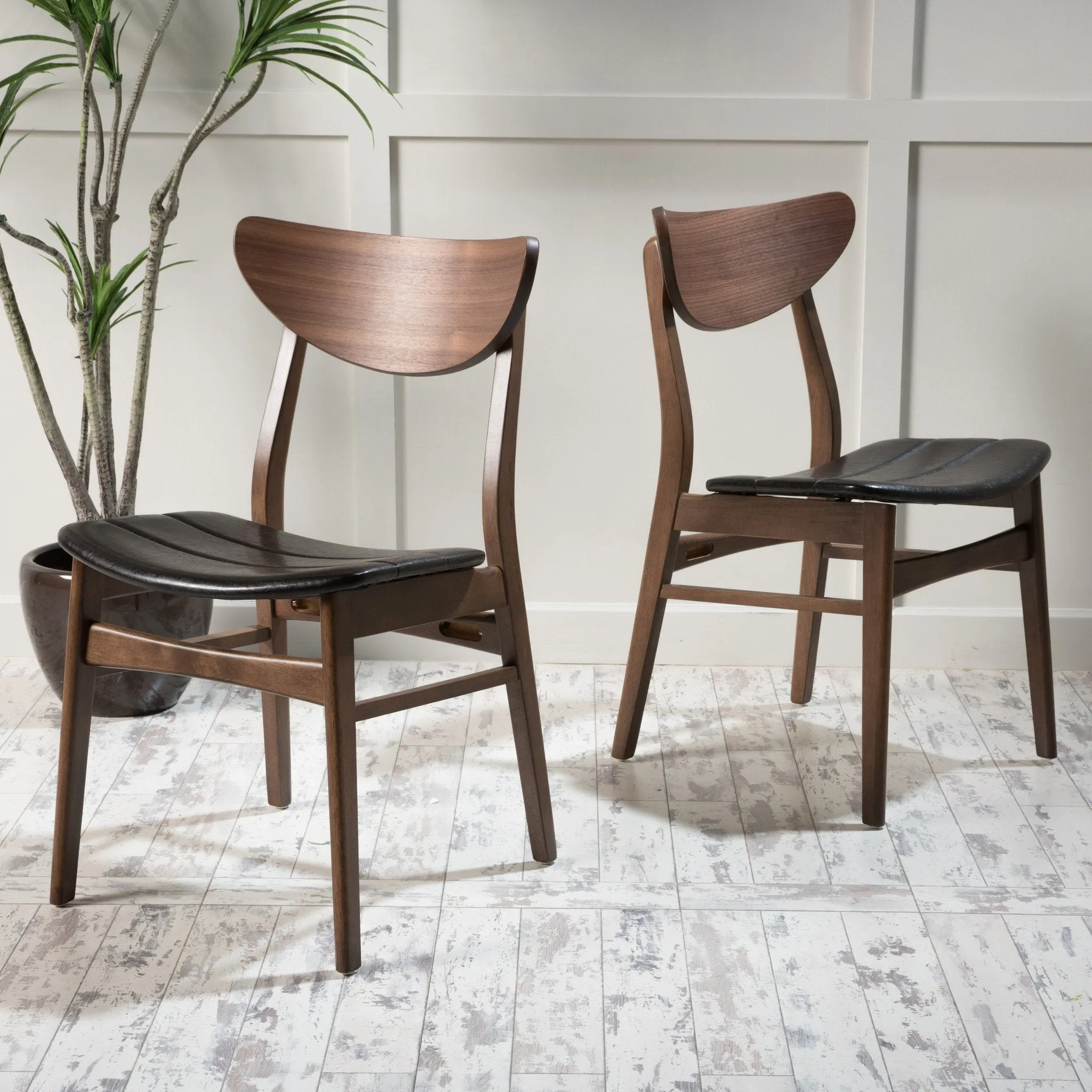 Dark Brown Faux Leather Dining Chairs with Walnut Finish (Set of 2) - NH649892 dining table set, 6-piece dining set