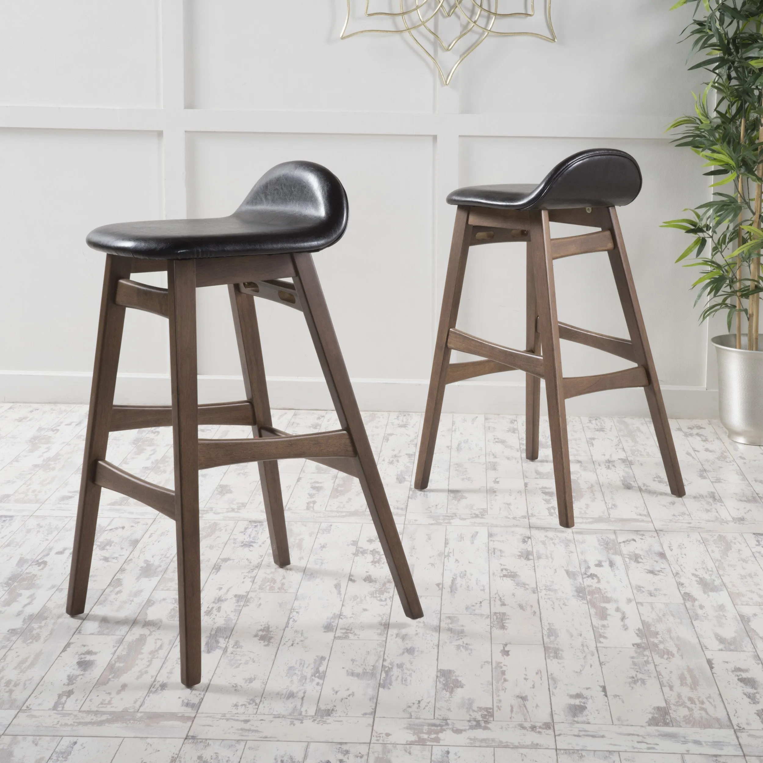 Dark Brown Leather/ Walnut Finish 30-Inch Bar Stool (Set of 2) - NH779892 bar stool, counter stool