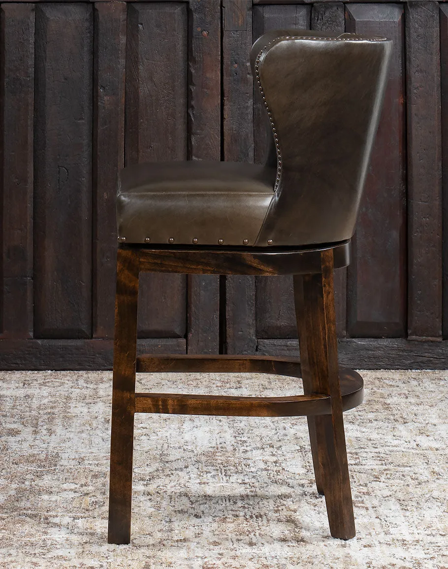 Dark Moss Swivel Leather Bar Chair