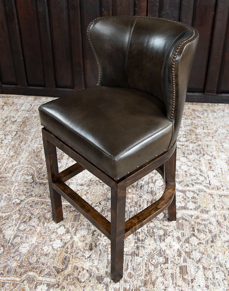 Dark Moss Swivel Leather Bar Chair