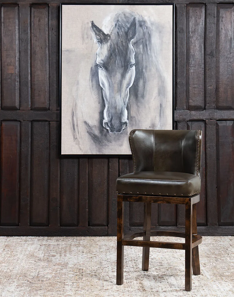 Dark Moss Swivel Leather Bar Chair