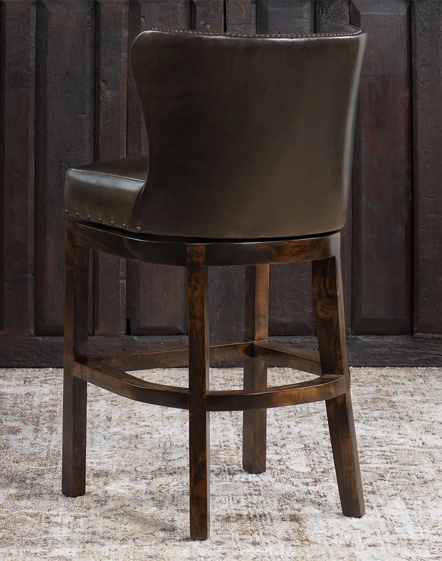 Dark Moss Swivel Leather Bar Chair