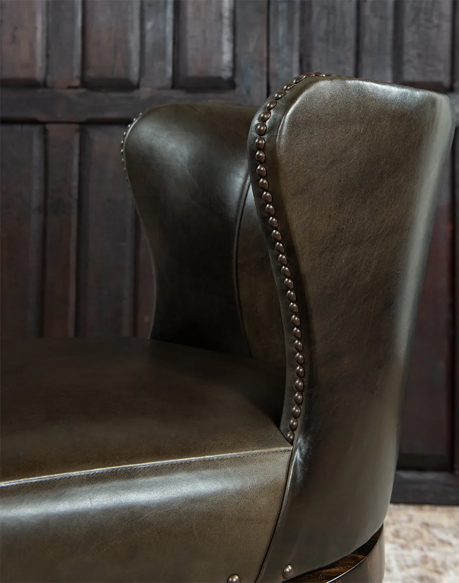 Dark Moss Swivel Leather Bar Chair