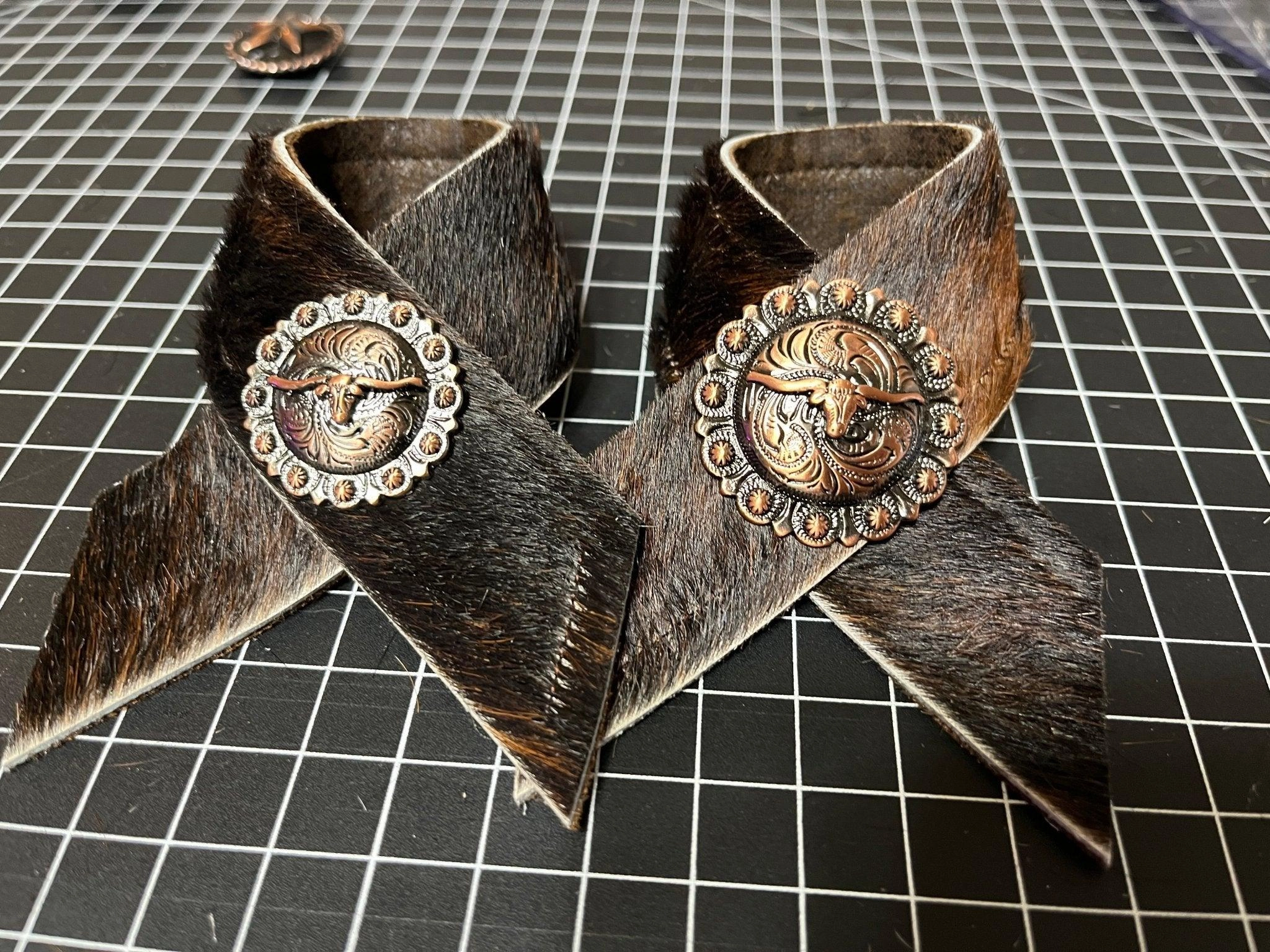 Dark Brindle Cowhide Concho Napkin Rings