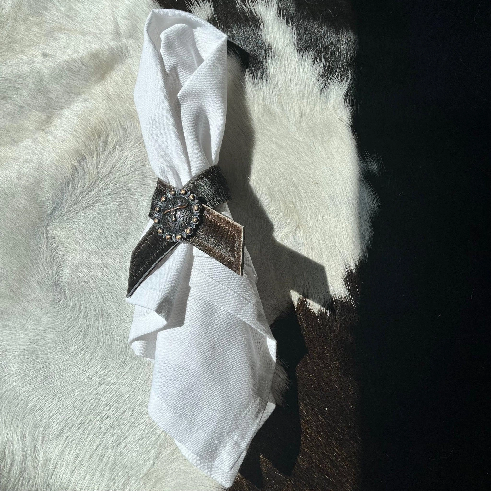 Dark Brown Cowhide Napkin Rings
