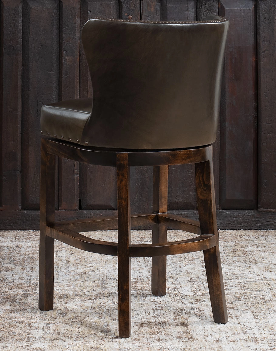 Dark Moss Swivel Leather Bar Chair