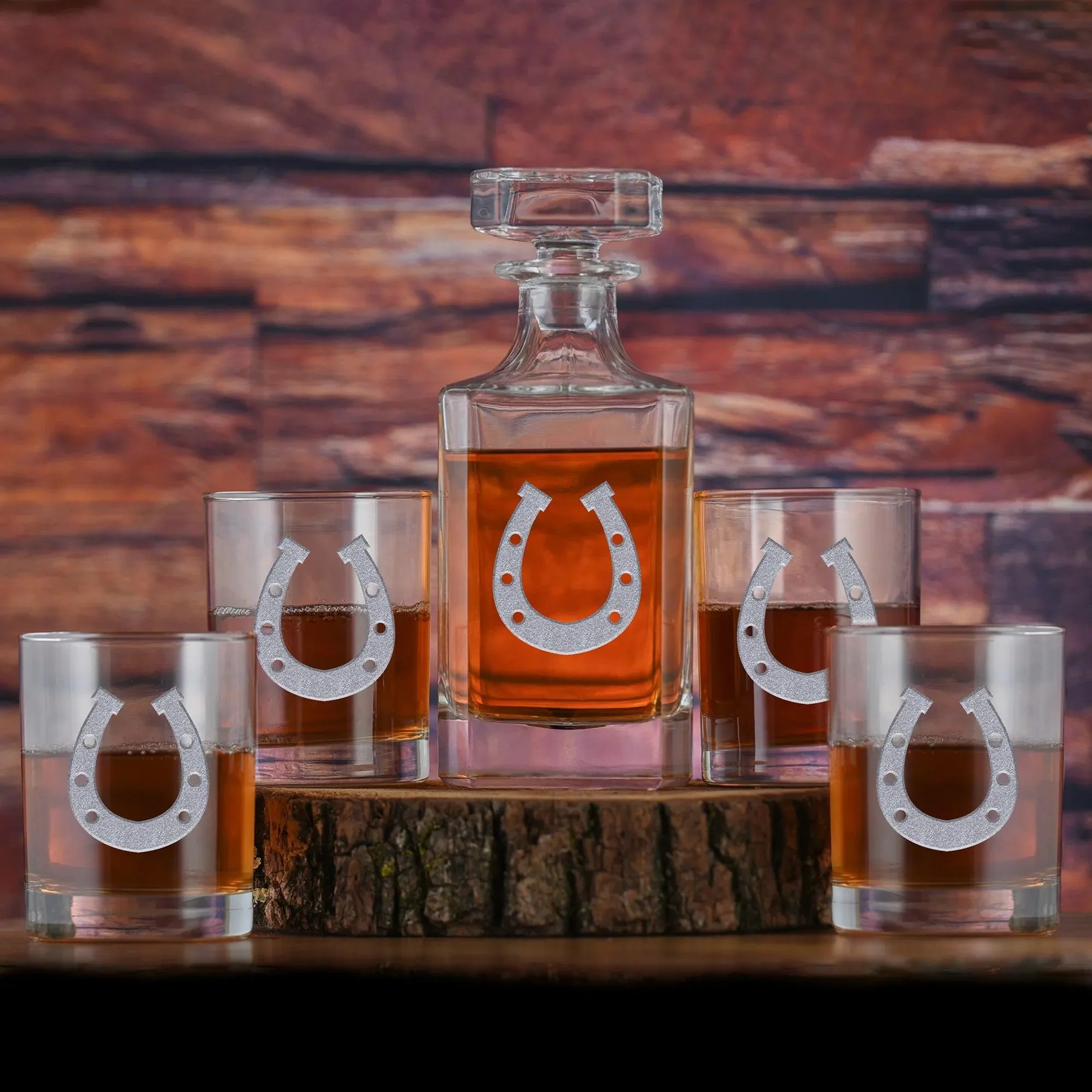 Deep Carved Horseshoe Whiskey Glasses