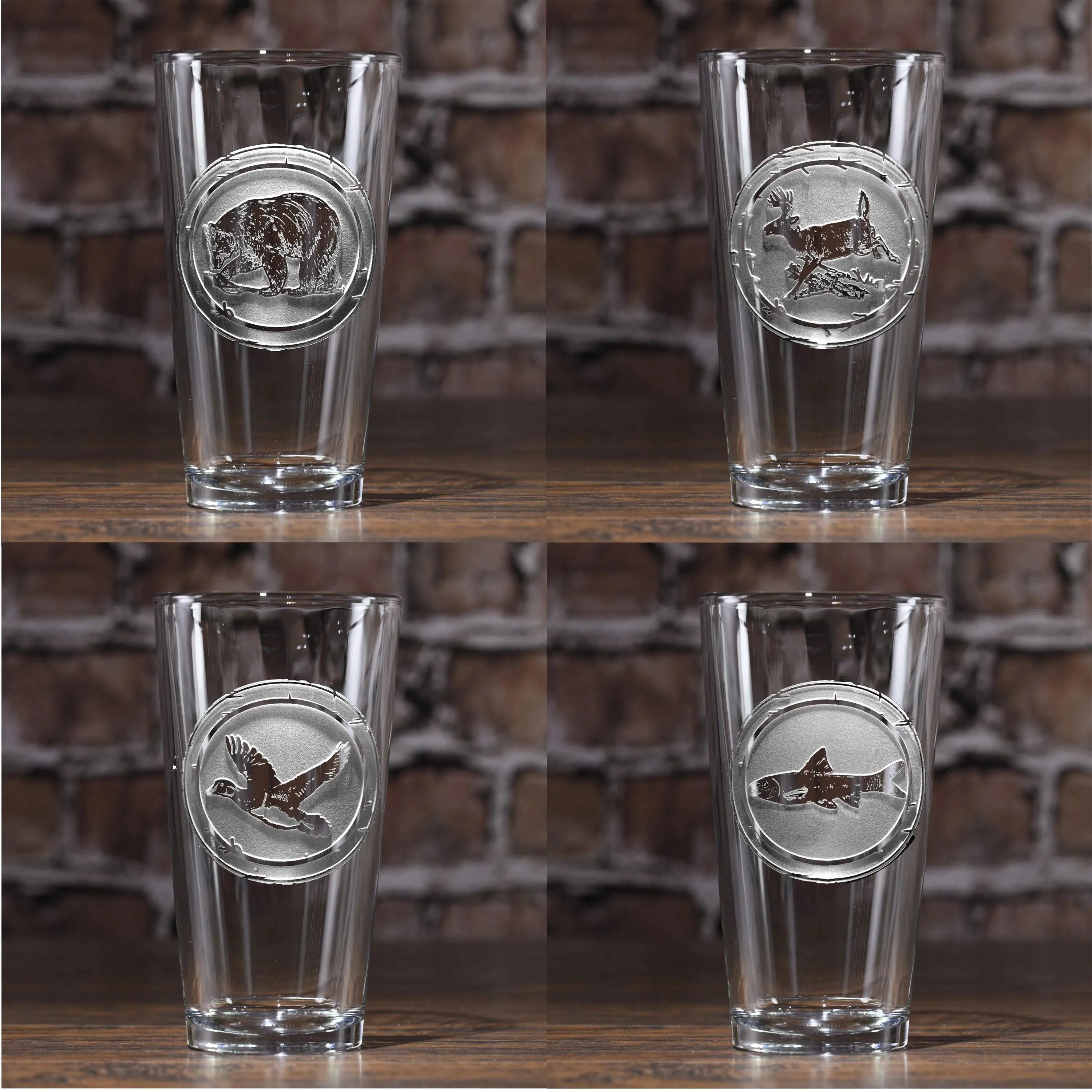 Deep-Etched Sand-Carved Wildlife Pint Glass Set