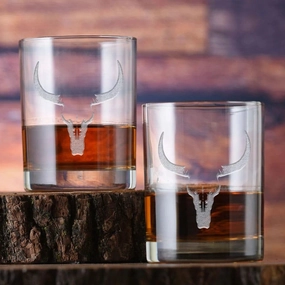 Deep Sand Carved Steer Skull Whiskey Glasses toilet seat cover, slow close seat