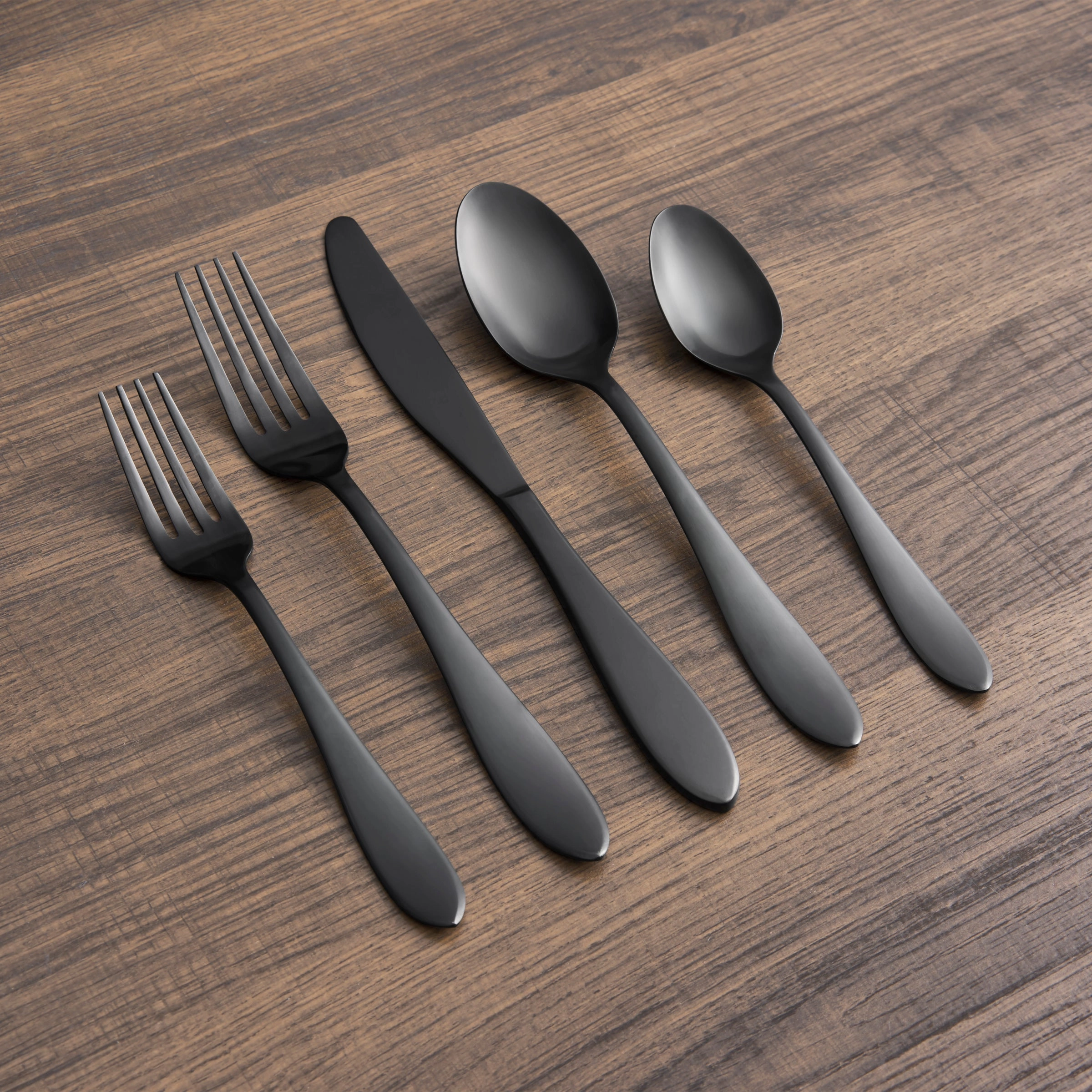 Delia Black Satin 20 Piece Flatware Set