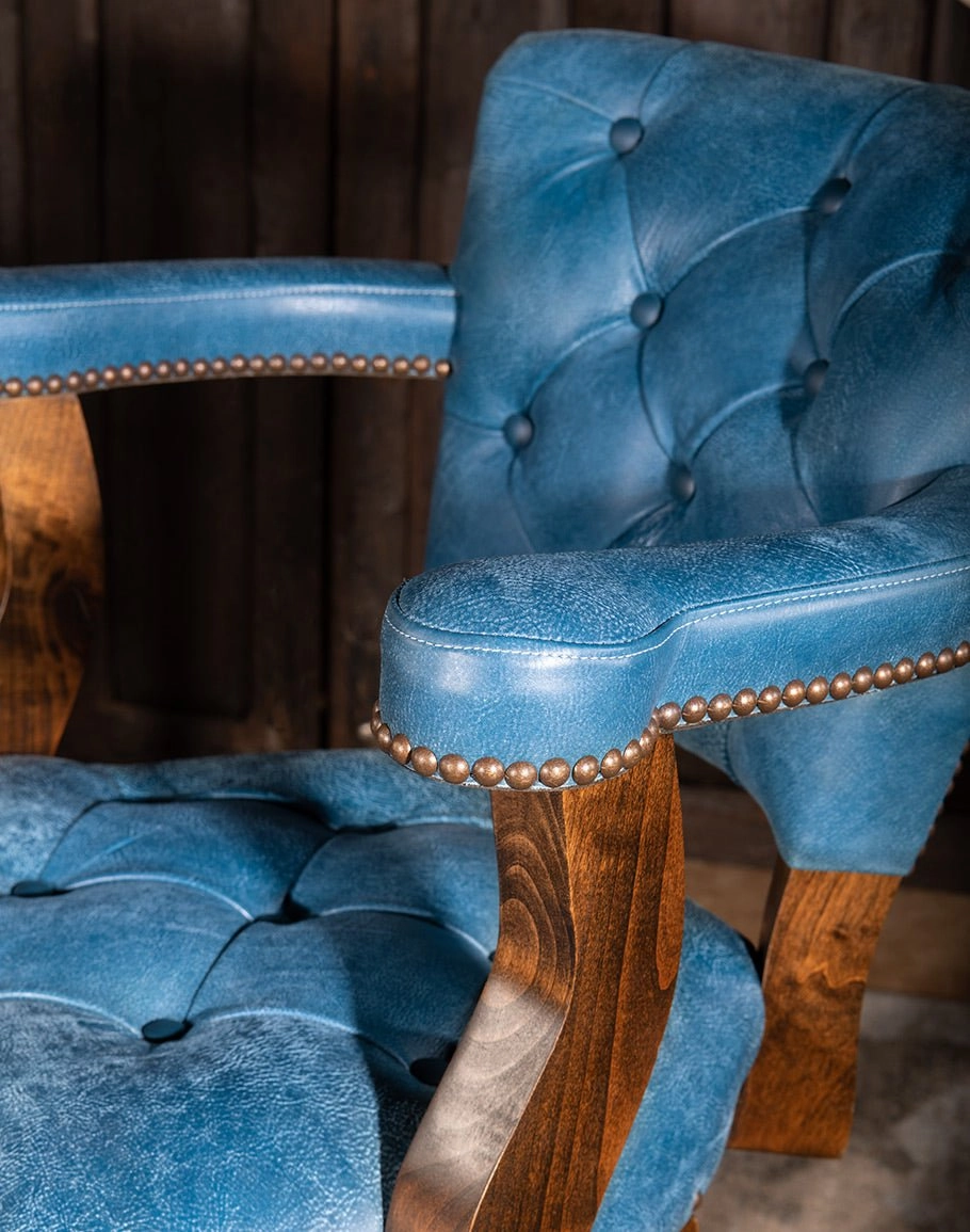 Denim Blue Leather Western Bar Chair