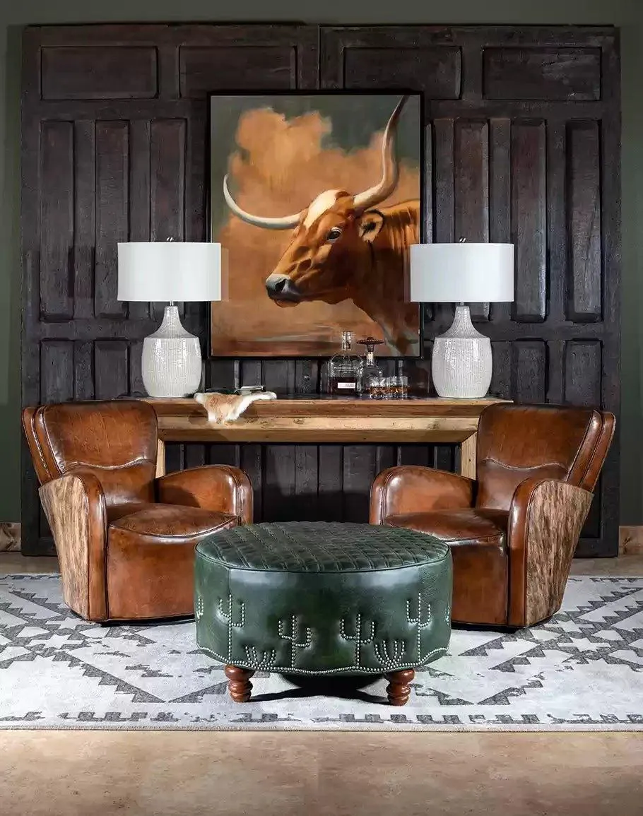 Desert Cactus Round Leather Ottoman