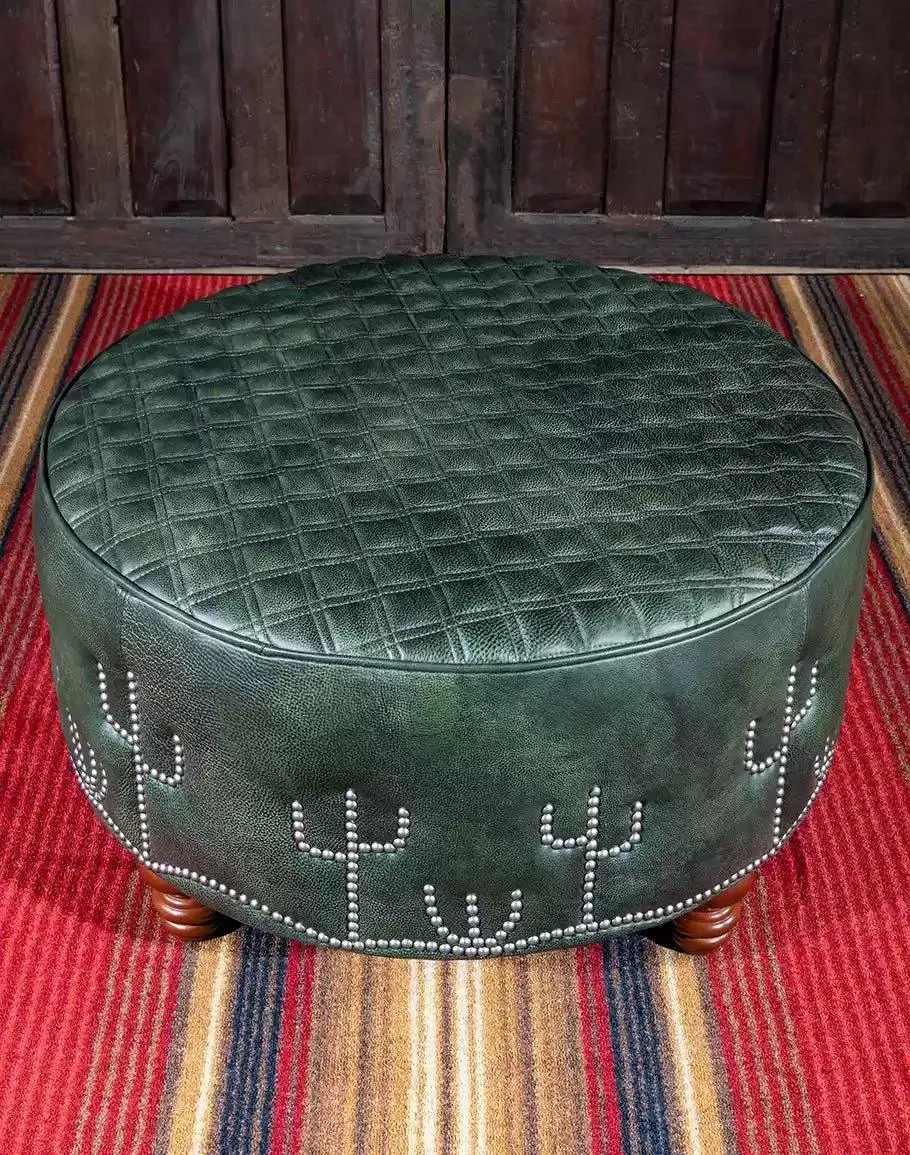 Desert Cactus Round Leather Ottoman