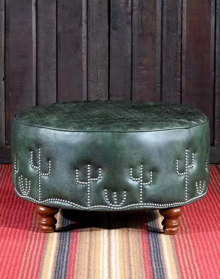 Desert Cactus Round Leather Ottoman vanity mirror, wall mirror