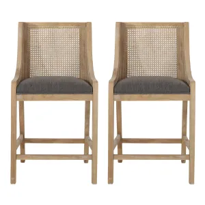 Deville French Country Fabric Upholstered Wood and Cane 25.5 inch Counter Stools, Set of 2 bar stool, counter stool