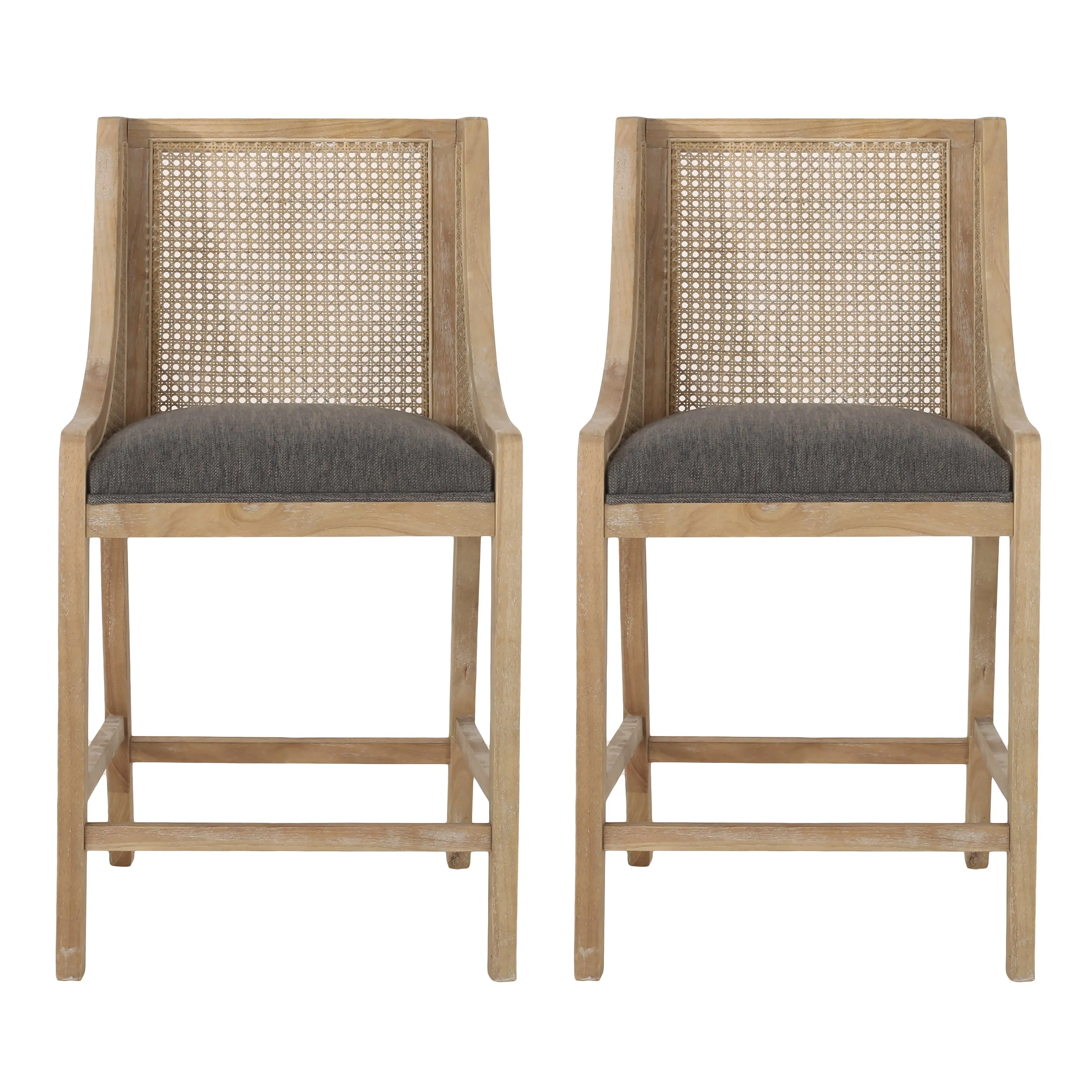 Deville French Country Fabric Upholstered Wood and Cane 25.5 inch Counter Stools, Set of 2 bar stool, counter stool