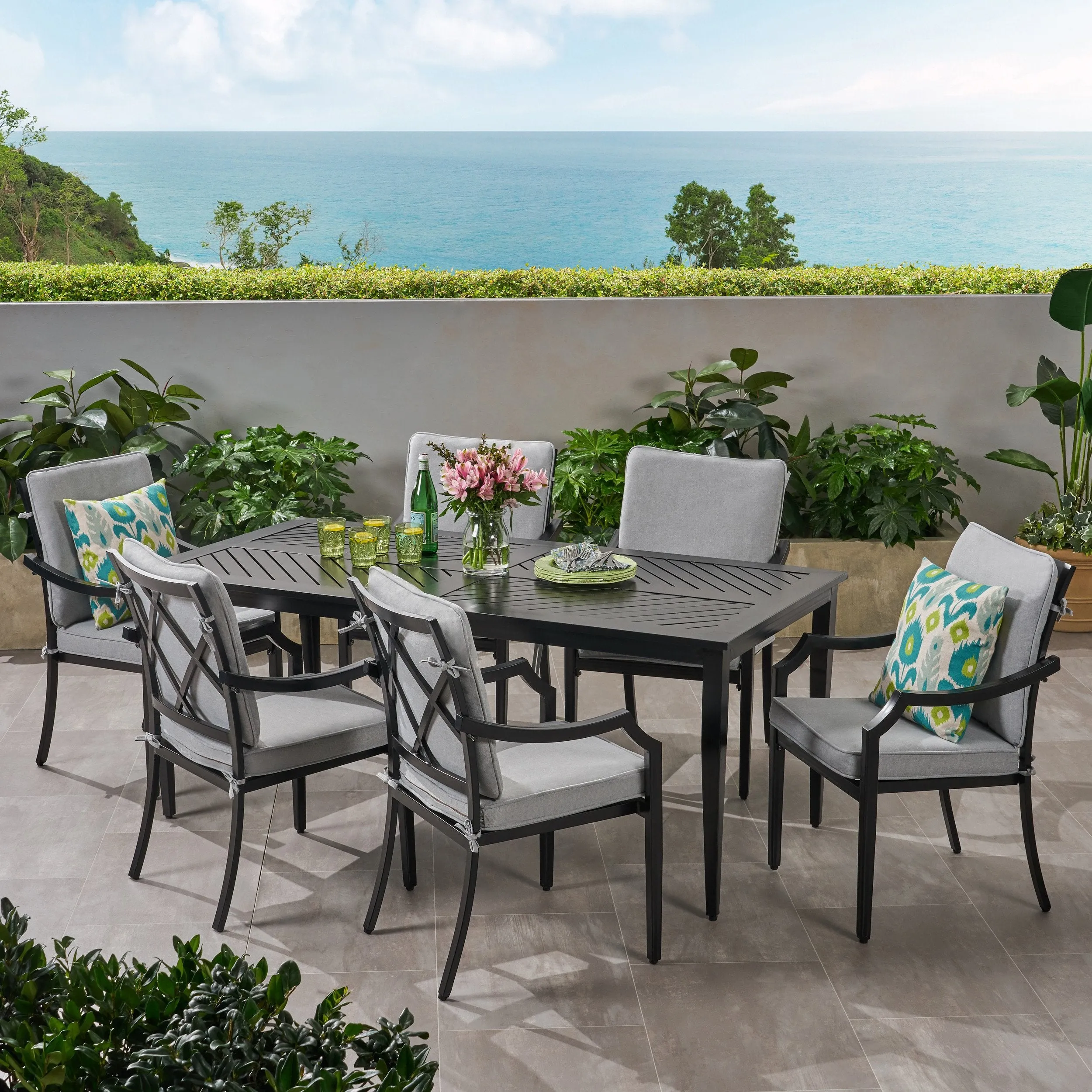 Diego Outdoor 6 Seater Aluminum Rectangular Dining Set - NH893803 patio chairs, outdoor seating