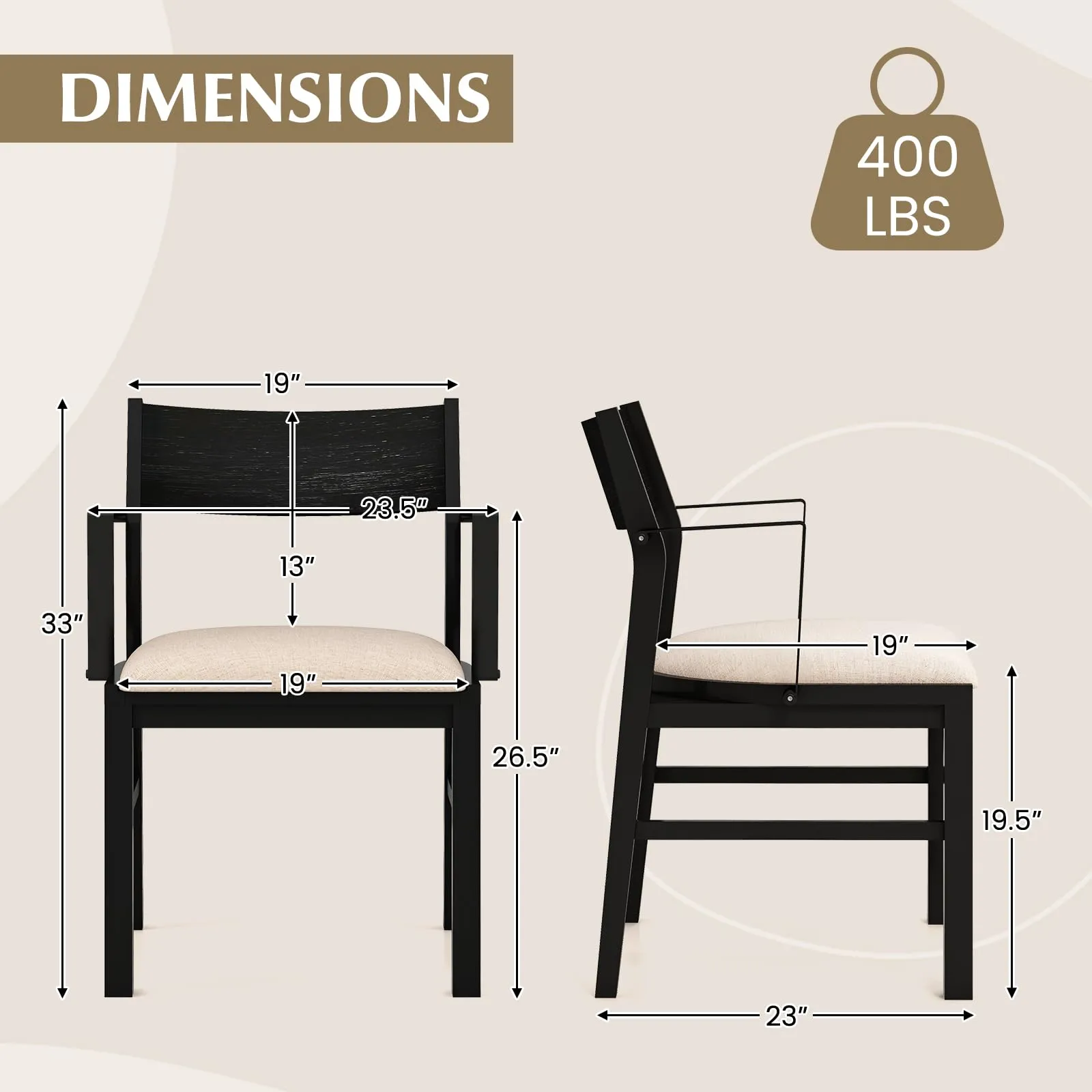 Dining Chairs Set of 2 or 4, Accent Armchairs with Padded Seat