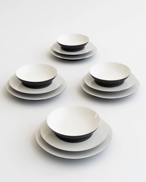 Dinner Set 12 pieces Black/off white Ra
