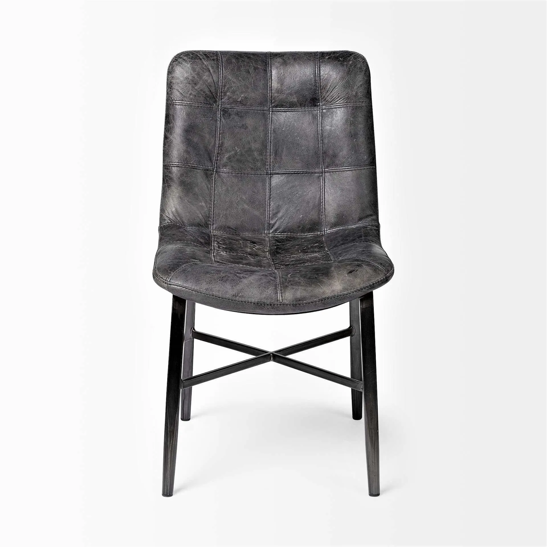 Distressed Black Leather Dining Chair