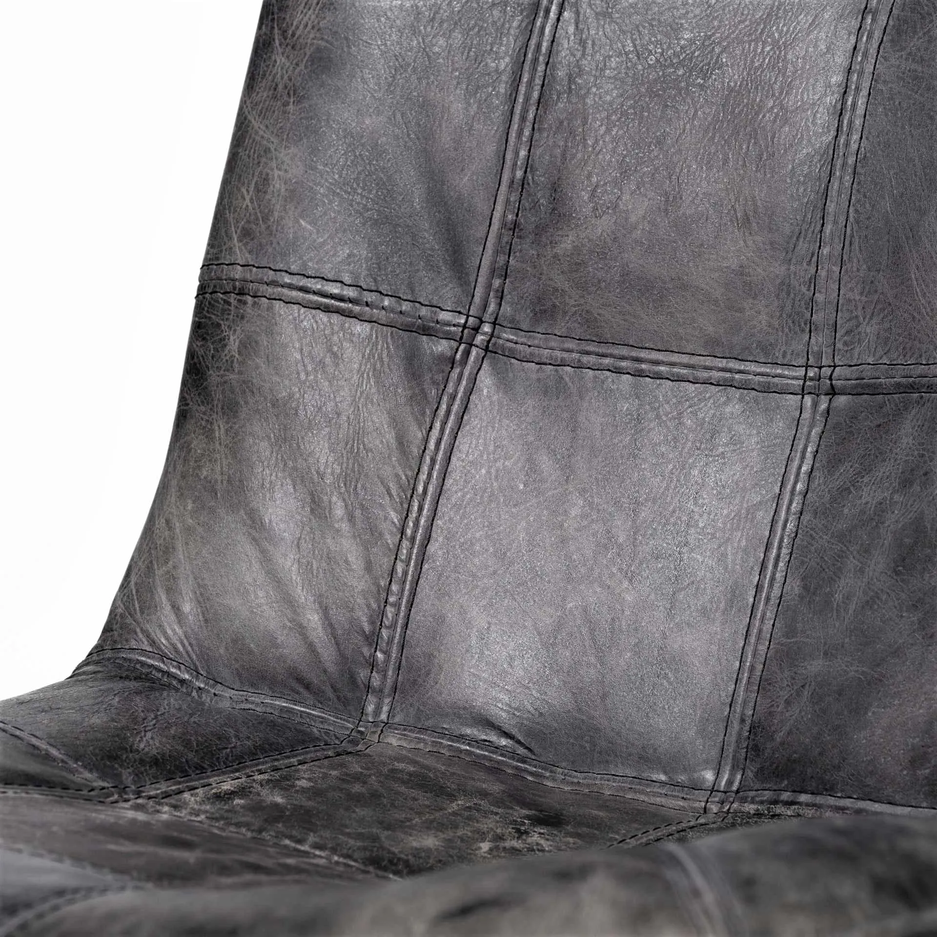 Distressed Black Leather Dining Chair