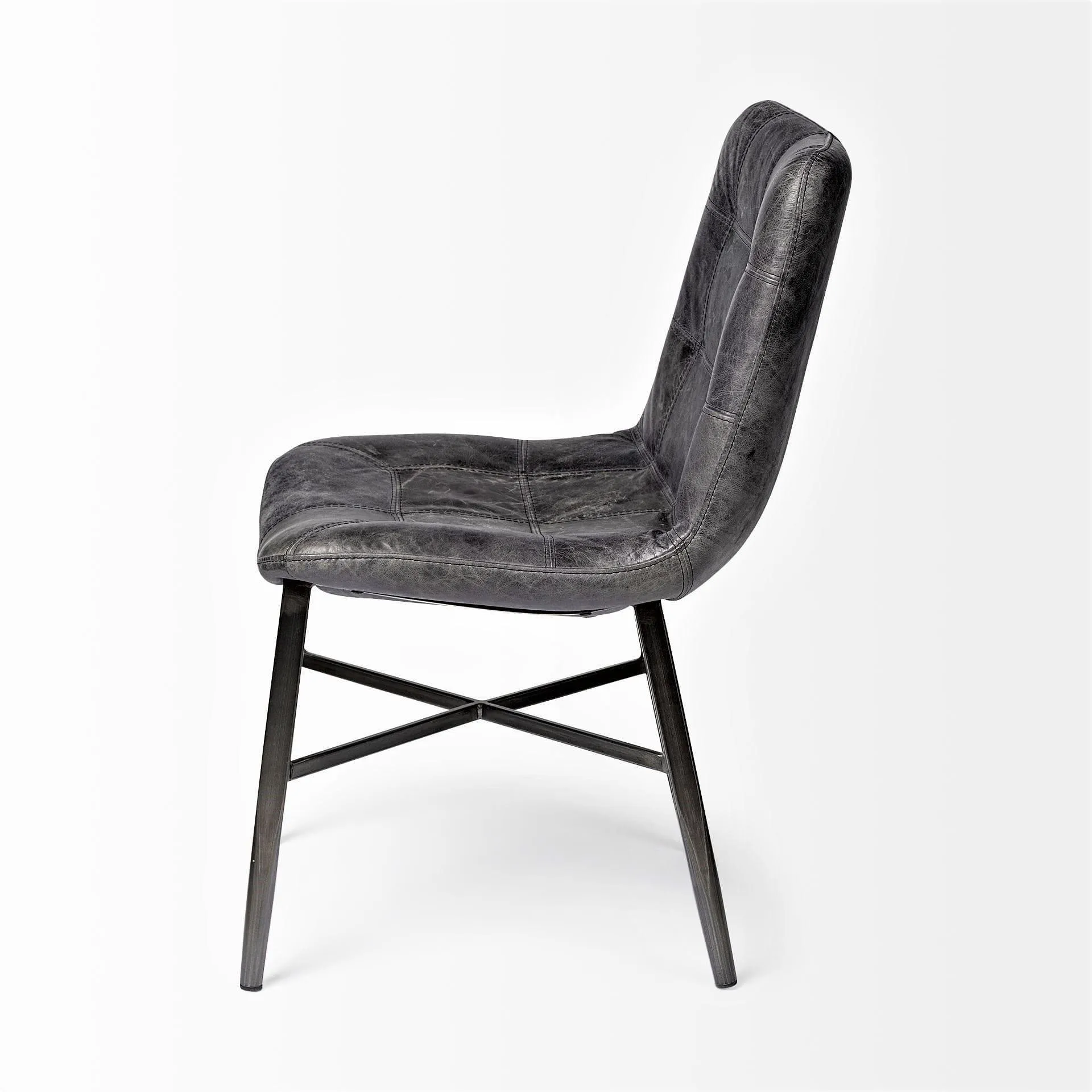 Distressed Black Leather Dining Chair