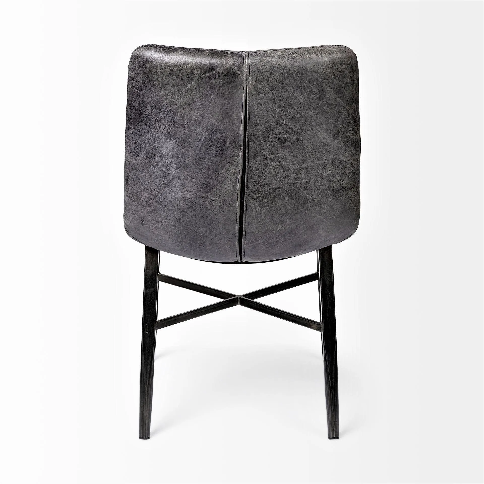 Distressed Black Leather Dining Chair